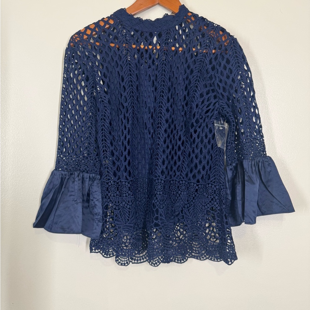 NWT Dolce Cabo Women’s Blue 3/4 Sleeve Ruffled Sleeve DesignerBlouse Size Medium - Picture 3 of 12